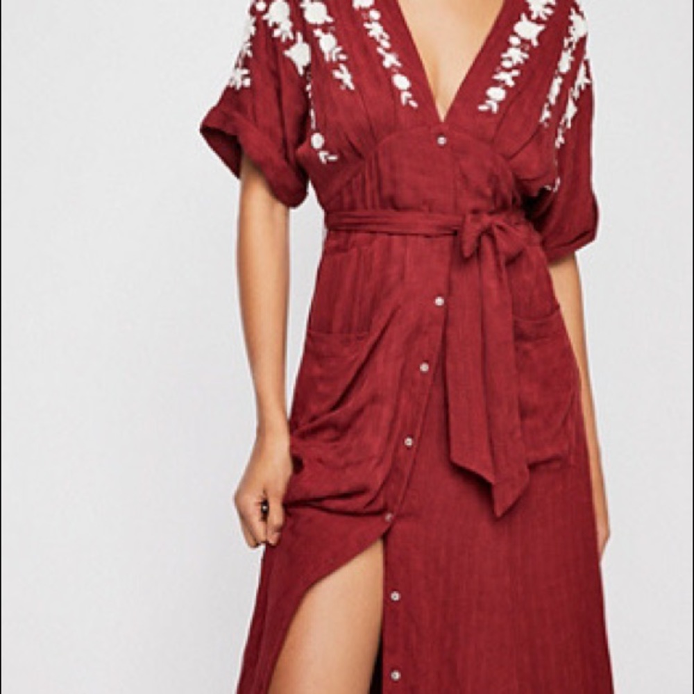 Free People | Dark Red Floral Midi Dress